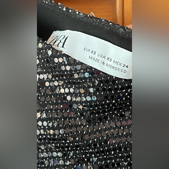 ZARA One Shoulder Asymmetric Dark Grey Sequin Dress - Picture 7 of 10